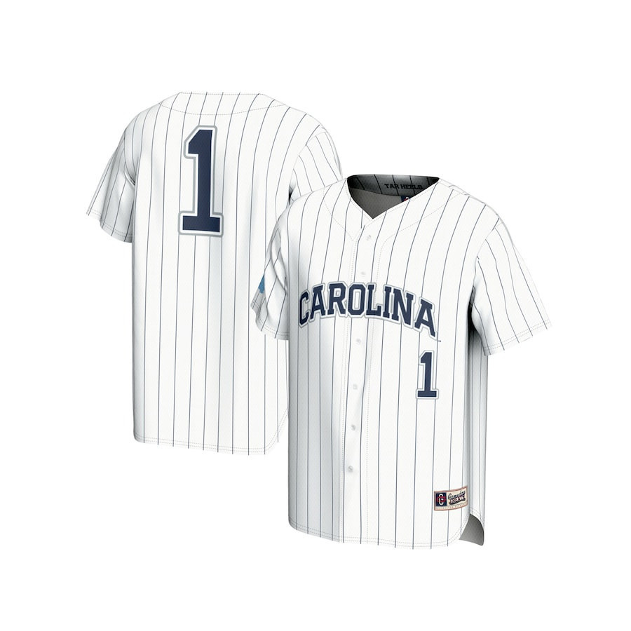 Drinkwearmerch #1 North Carolina Tar Heels Baseball Fashion Jersey - White Jersey