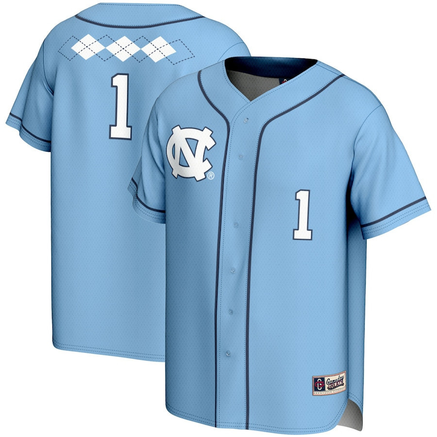 Drinkwearmerch #1 North Carolina Tar Heels Baseball Jersey - Carolina Blue