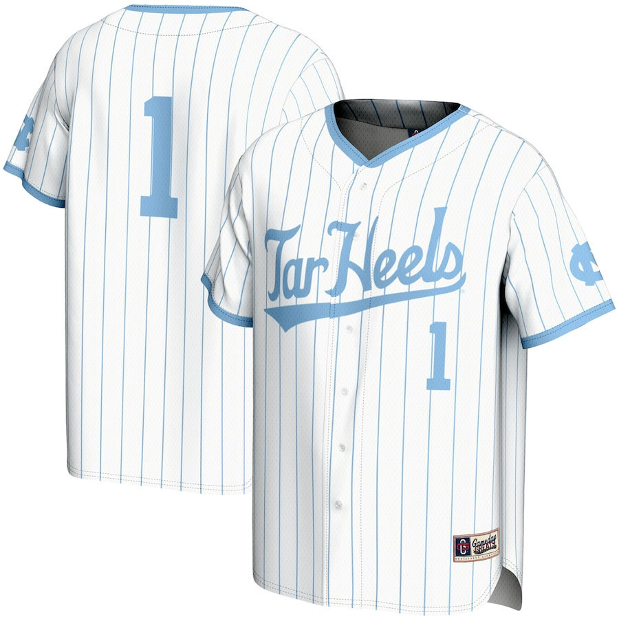 Drinkwearmerch #1 North Carolina Tar Heels Baseball Men Jersey - White Jersey