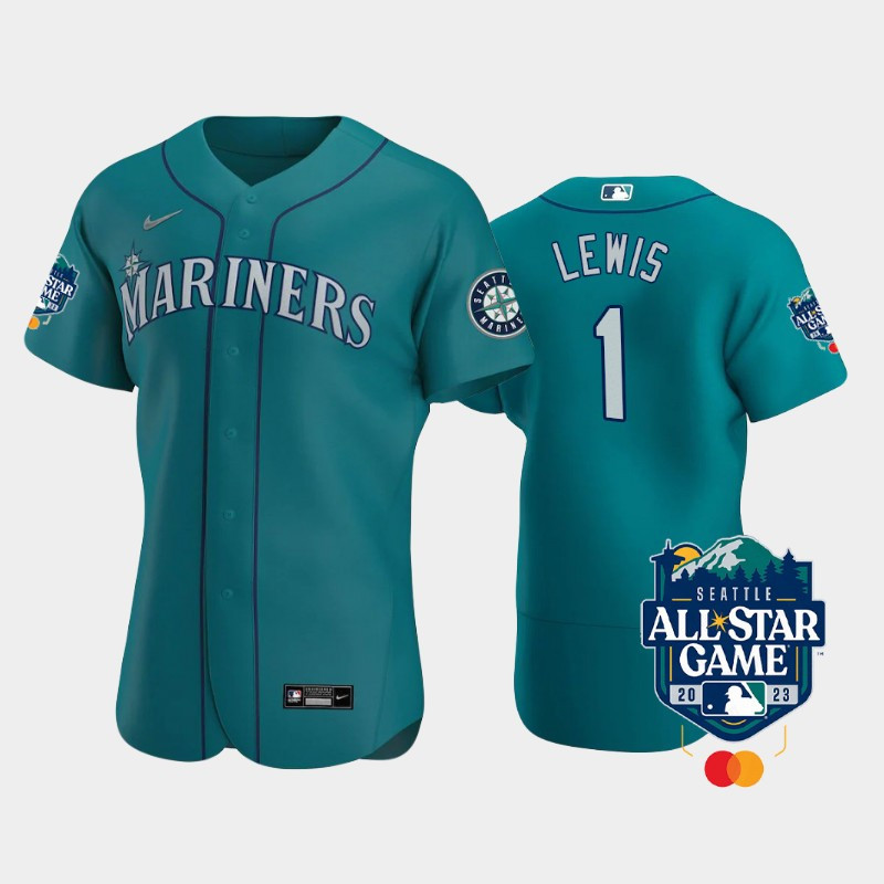 Drinkwearmerch 2023 All-Star Game Seattle Mariners 1 Kyle Lewis Aqua Jersey