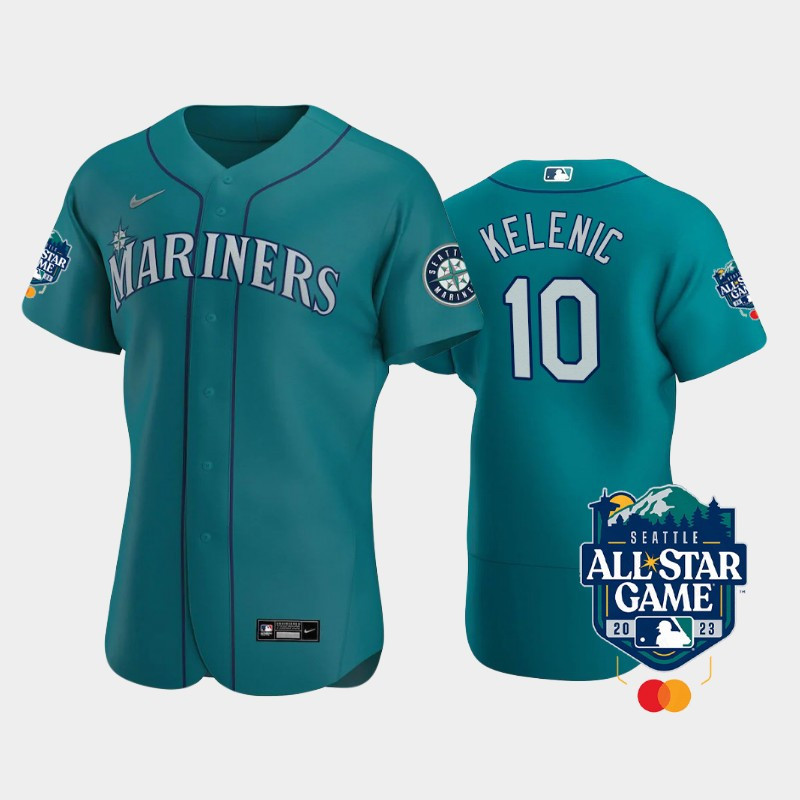 Drinkwearmerch 2023 All-Star Game Seattle Mariners 10 Jarred Kelenic Aqua Jersey
