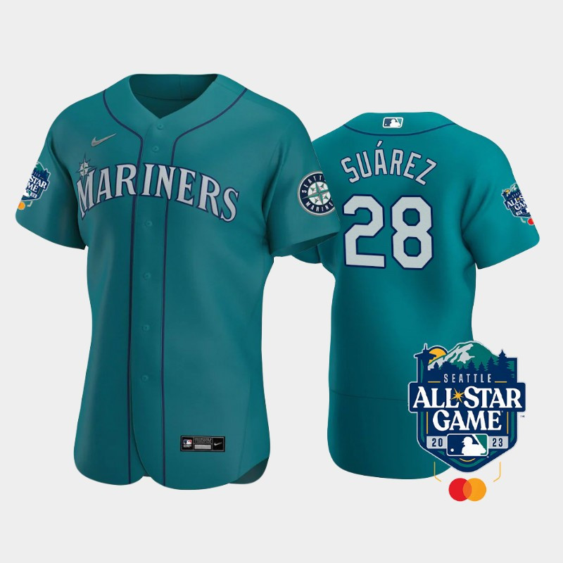 Drinkwearmerch 2023 All-Star Game Seattle Mariners 28 Eugenio Suarez Aqua Jersey
