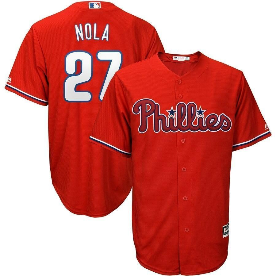 Drinkwearmerch Aaron Nola Philadelphia Phillies Alternate Official Cool Base Player Jersey - Red