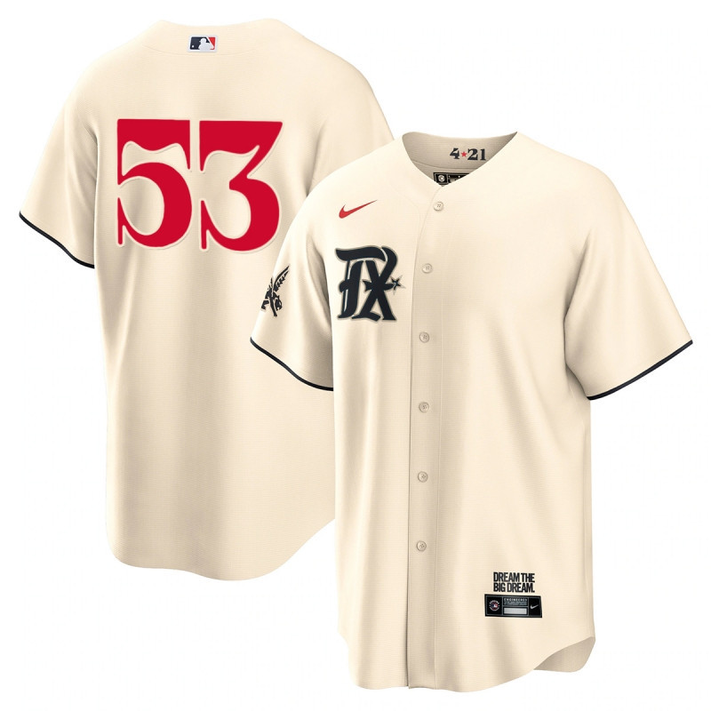 Drinkwearmerch Adolis García 53 Texas Rangers 2023 City Connect Cool Base Game Jersey - Cream
