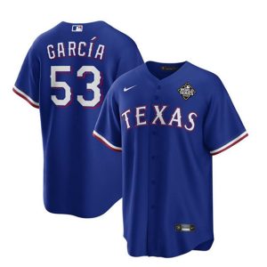 Drinkwearmerch Adolis García 53 Texas Rangers 2023 World Series Cool Base Stitched Baseball Jersey - Royal