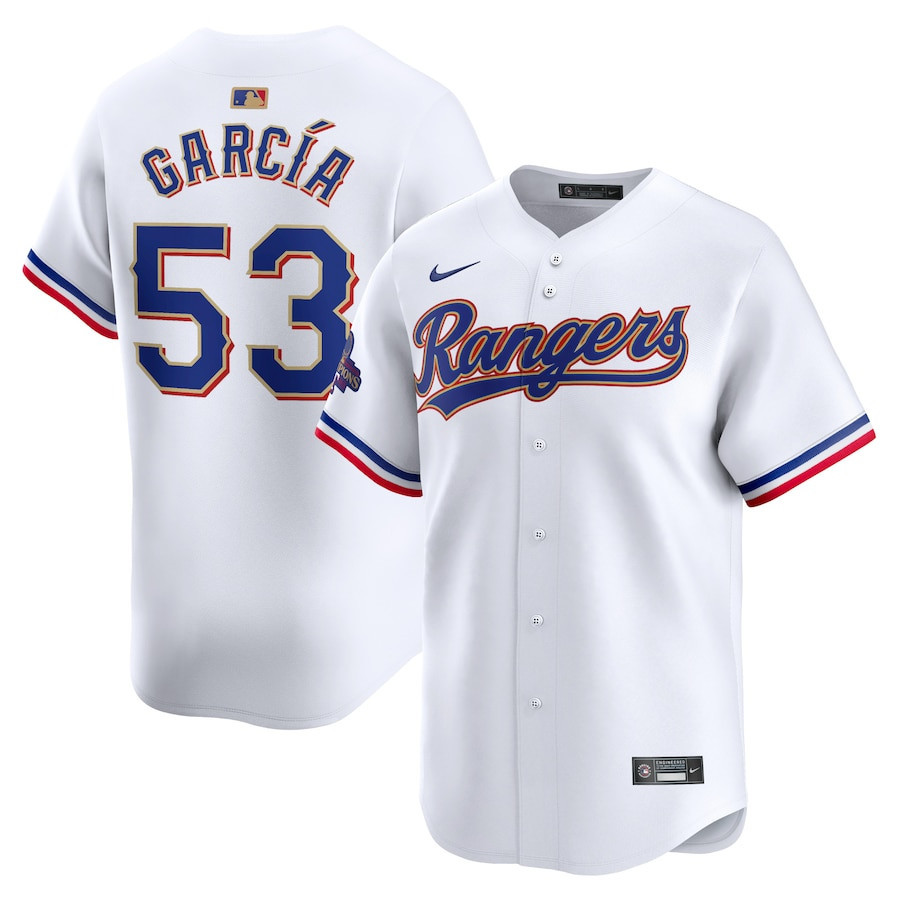 Drinkwearmerch Adolis Garcia 53 Texas Rangers 2024 Gold Collection Jersey - White