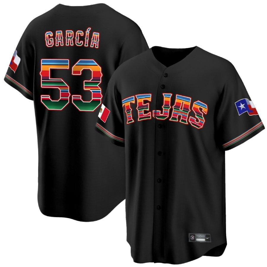 Drinkwearmerch Adolis Garcia 53 Texas Rangers Mexican Collection Baseball Men Jersey - Black