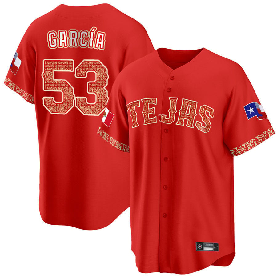 Drinkwearmerch Adolis Garcia 53 Texas Rangers Mexican Collection Baseball Men Jersey - Red