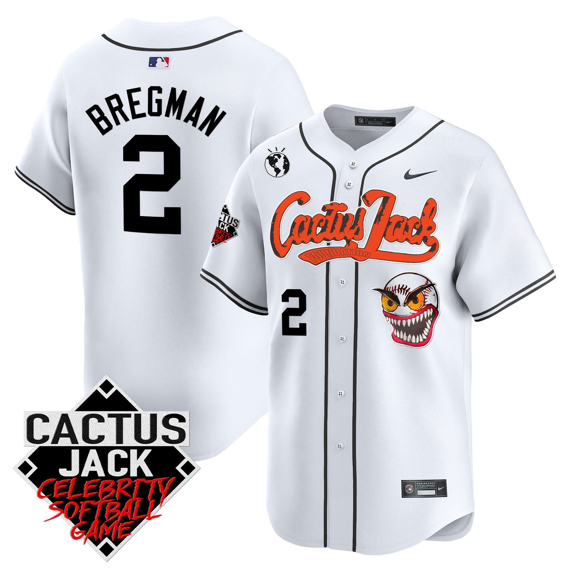 Drinkwearmerch Alex Bregman 2 Houston Astros Cactus Jack Celebrity Softball Game Patch Men Jersey - White