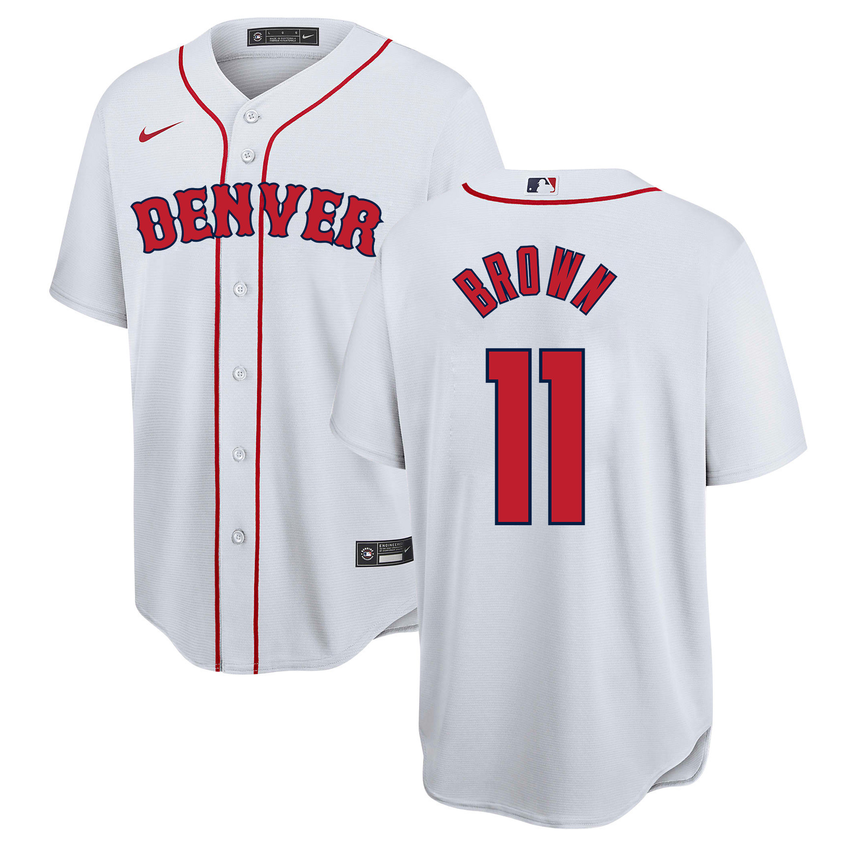 Drinkwearmerch Bruce Brown 11 Denver Nuggets x Boston Red Sox Baseball Men Jersey - White