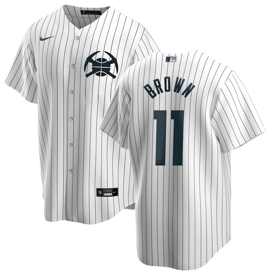 Drinkwearmerch Bruce Brown 11 Denver Nuggets x NY Yankees Baseball Men Jersey - White