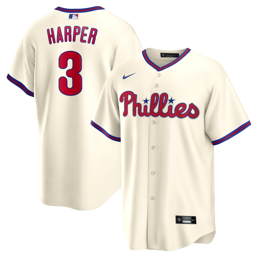 Drinkwearmerch Bryce Harper 3 Philadelphia Phillies Alternate Men Jersey - Cream