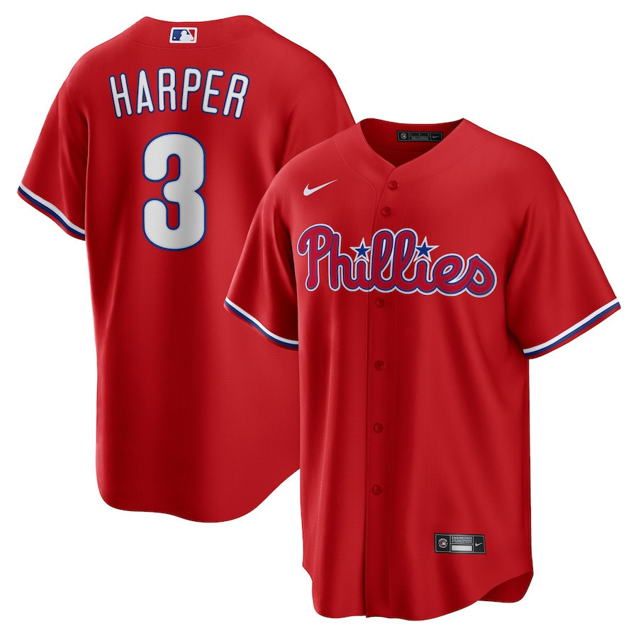 Drinkwearmerch Bryce Harper 3 Philadelphia Phillies Alternate Men Jersey - Red