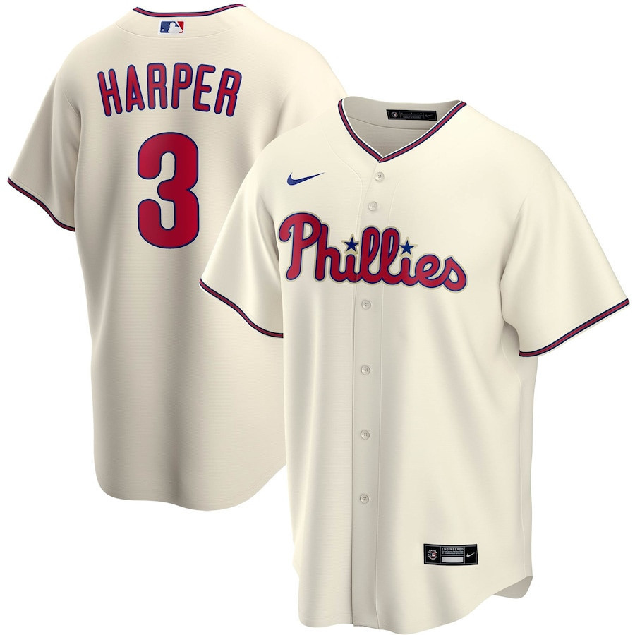 Drinkwearmerch Bryce Harper 3 Philadelphia Phillies Alternate Player Name Jersey - Cream Jersey