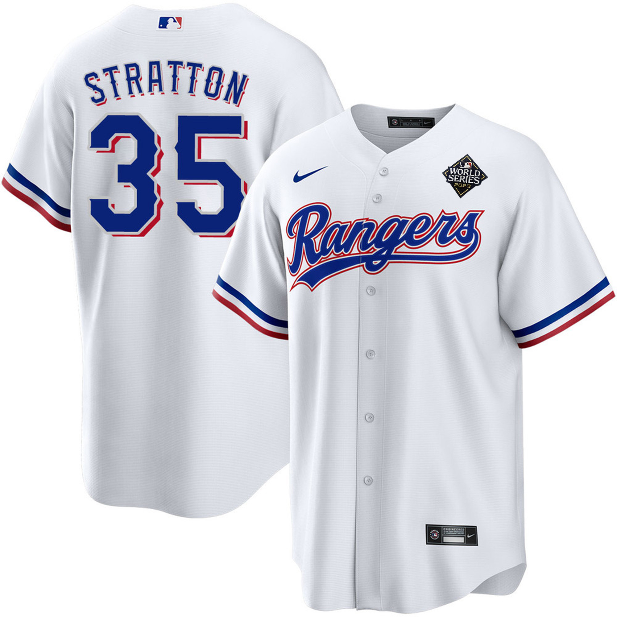 Drinkwearmerch Chris Stratton 35 Texas Rangers 2023 World Series Stitched Baseball Jersey - White