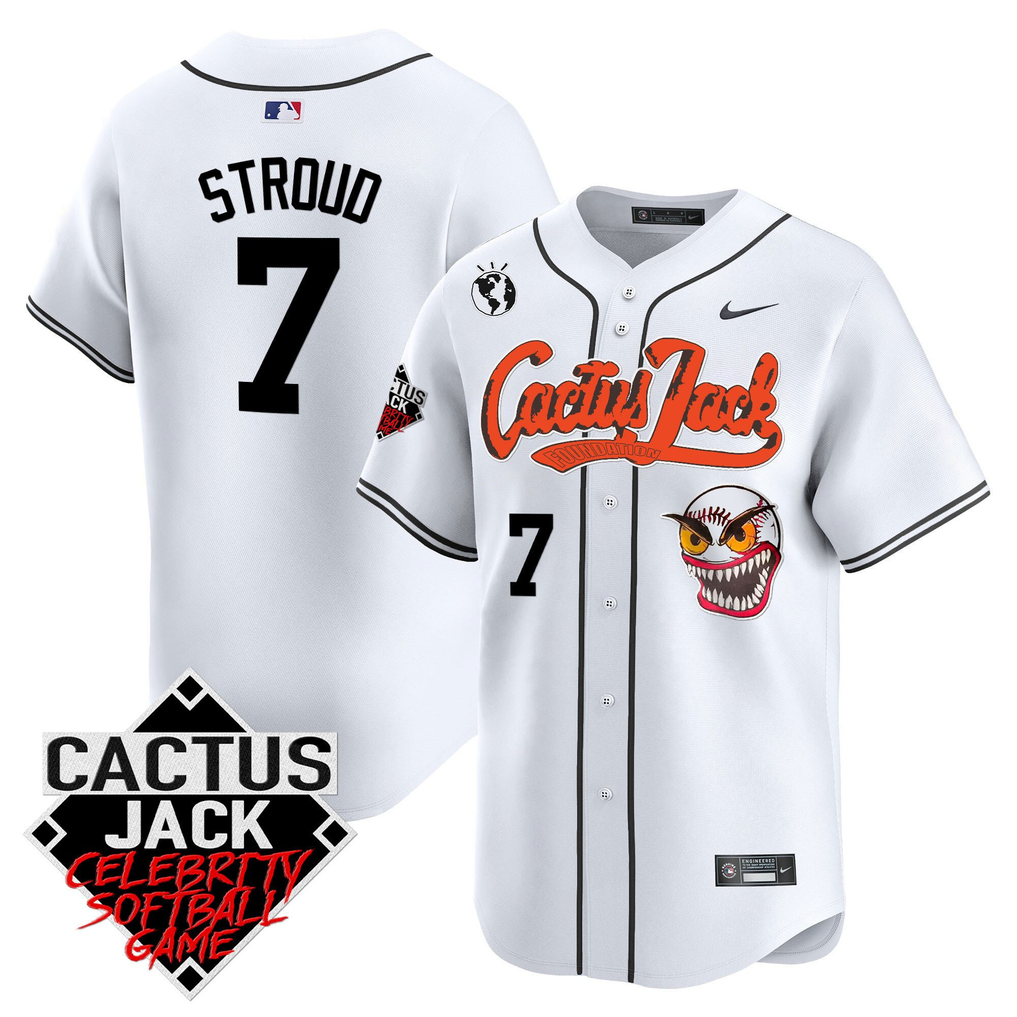 Drinkwearmerch CJ Stroud 7 Houston Astros Cactus Jack Celebrity Softball Game Patch Men Jersey - White