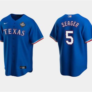 Drinkwearmerch Corey Seager 5 Texas Rangers 2023 World Series Cool Base Stitched Baseball Jersey - Royal