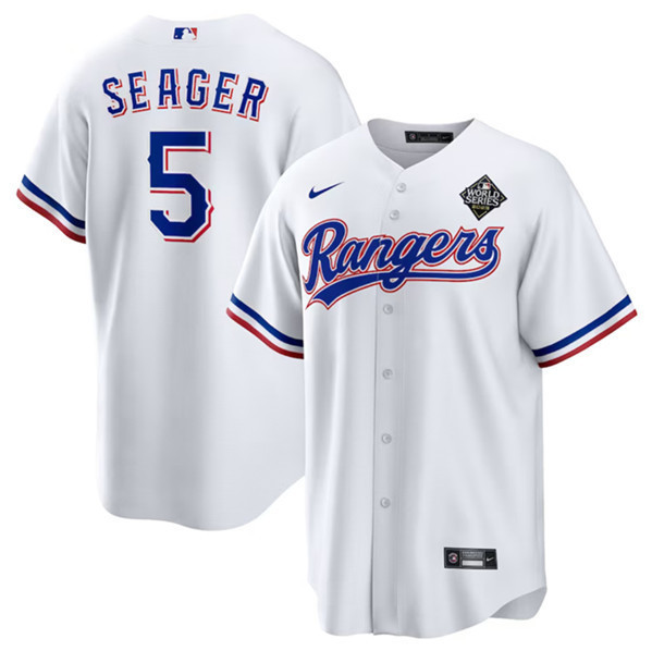 Drinkwearmerch Corey Seager 5 Texas Rangers 2023 World Series Stitched Baseball Jersey - White