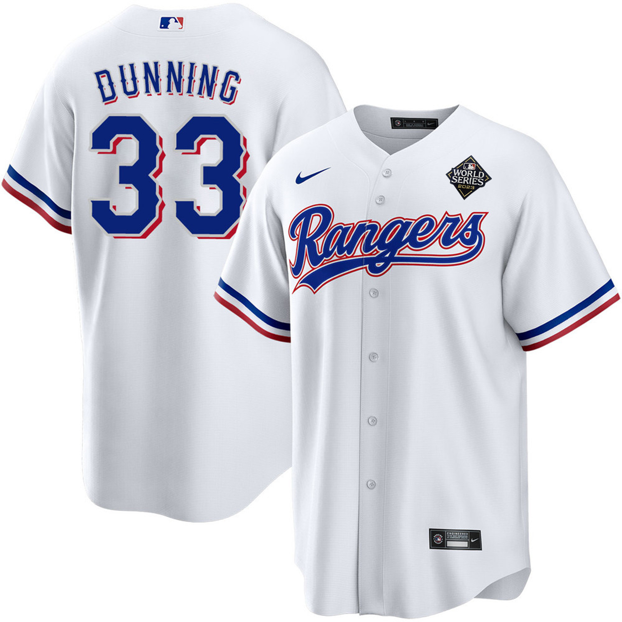 Drinkwearmerch Dane Dunning 33 Texas Rangers 2023 World Series Stitched Baseball Jersey - White