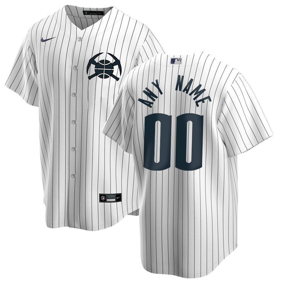 Drinkwearmerch Denver Nuggets x NY Yankees Baseball Men Custom Jersey - White