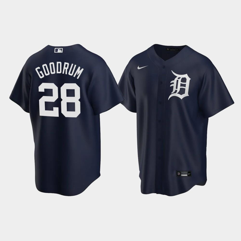 Drinkwearmerch Detroit Tigers Niko Goodrum 28 Alternate Men's Jersey - Navy Jersey