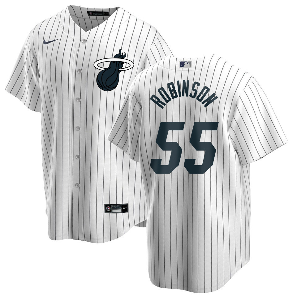 Drinkwearmerch Duncan Robinson 55 Miami Heat x NY Yankees Baseball Men Jersey - White