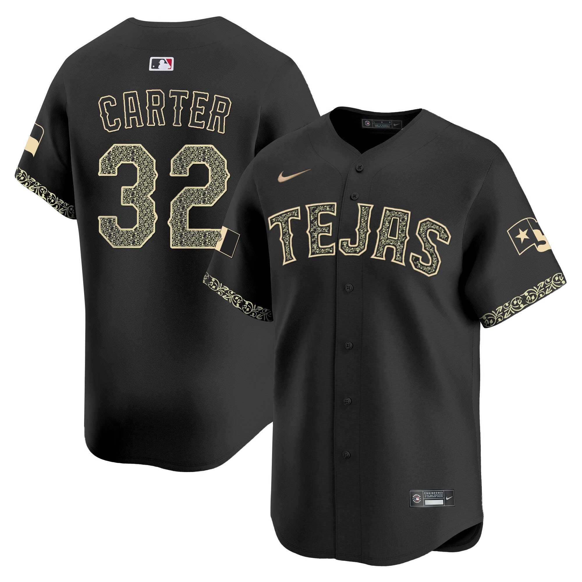 Drinkwearmerch Evan Carter 32 Texas Ranger Mexico Men Jersey - Black Heritage