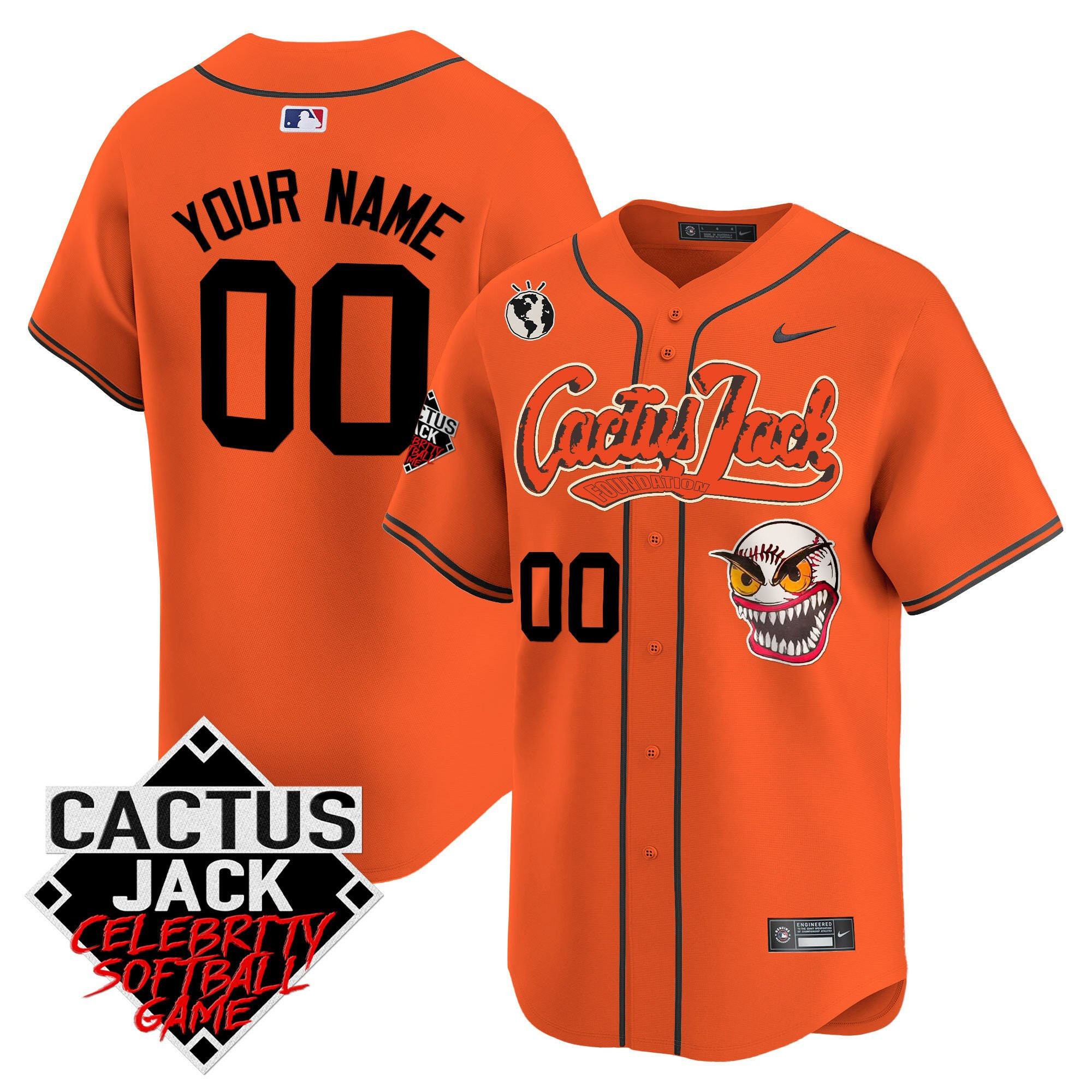 Drinkwearmerch Houston Astros Cactus Jack Celebrity Softball Game Patch Custom Men Jersey - Orange