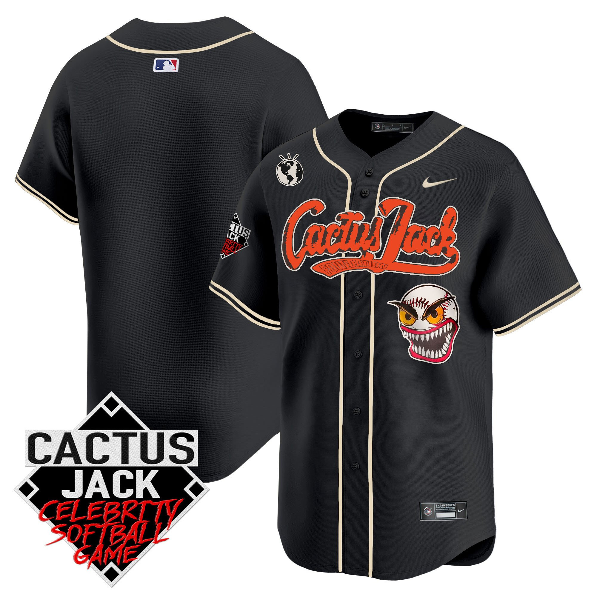 Drinkwearmerch Houston Astros Cactus Jack Celebrity Softball Game Patch Men Jersey - Black
