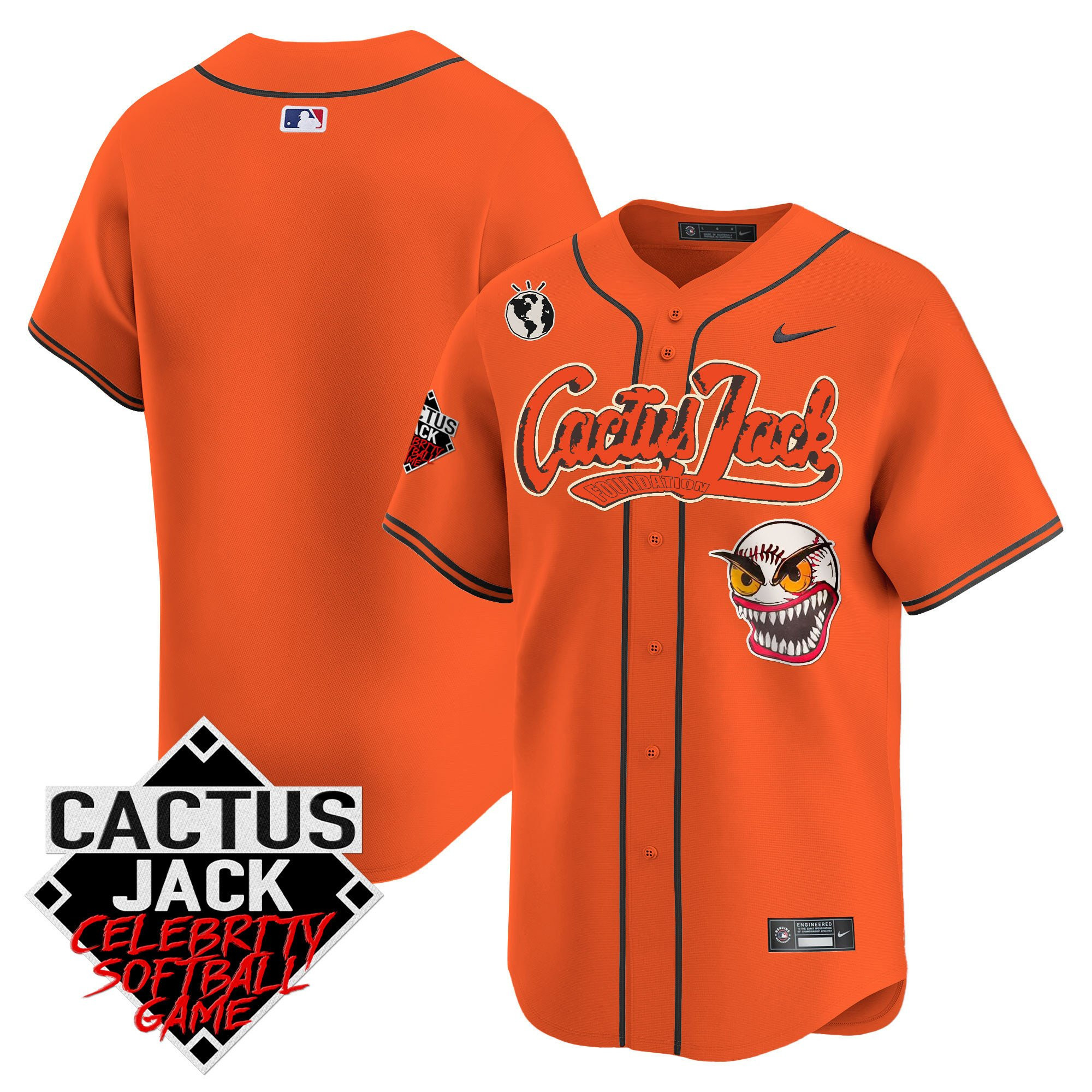 Drinkwearmerch Houston Astros Cactus Jack Celebrity Softball Game Patch Men Jersey - Orange