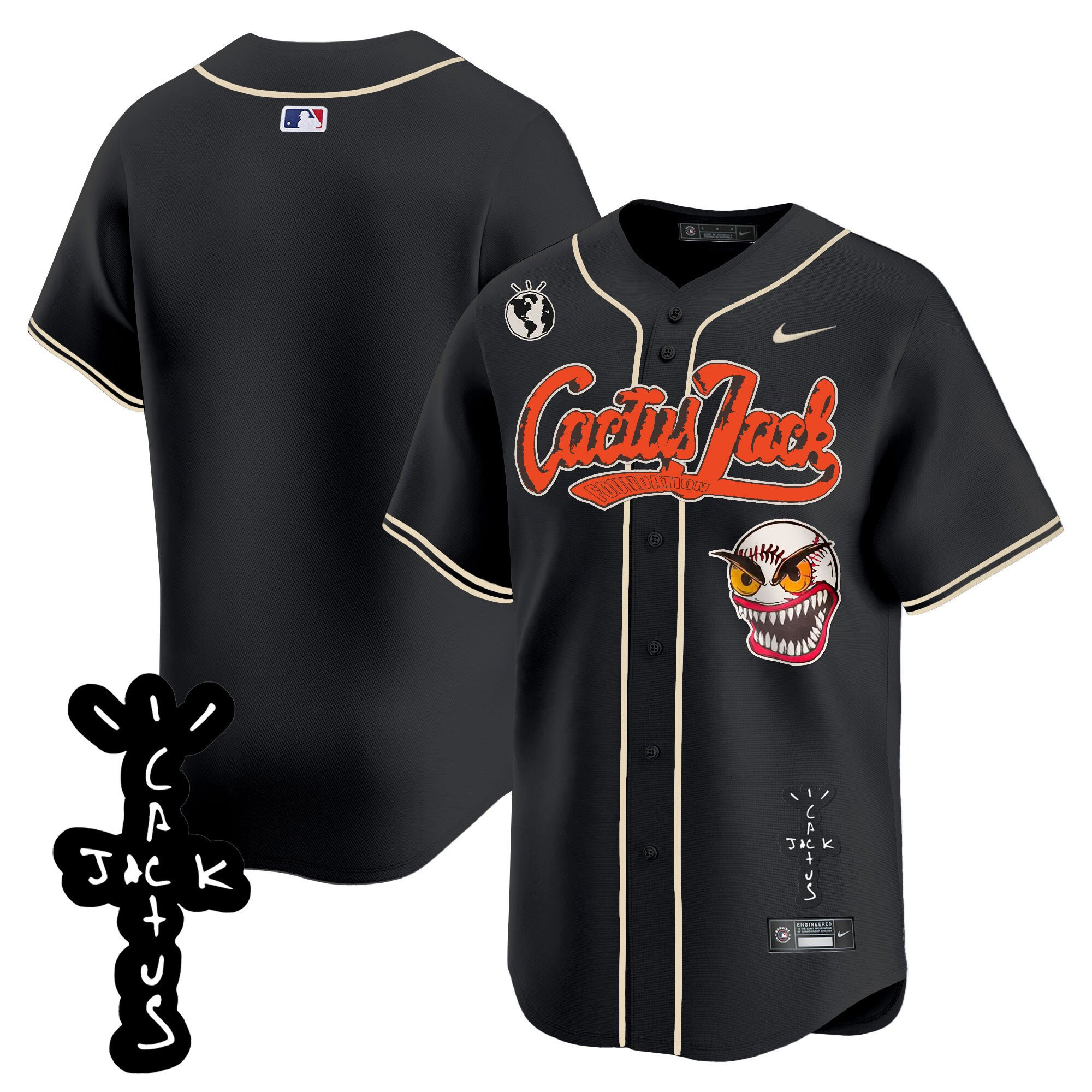 Drinkwearmerch Houston Astros Cactus Jack Patch V2 Men Jersey - Black