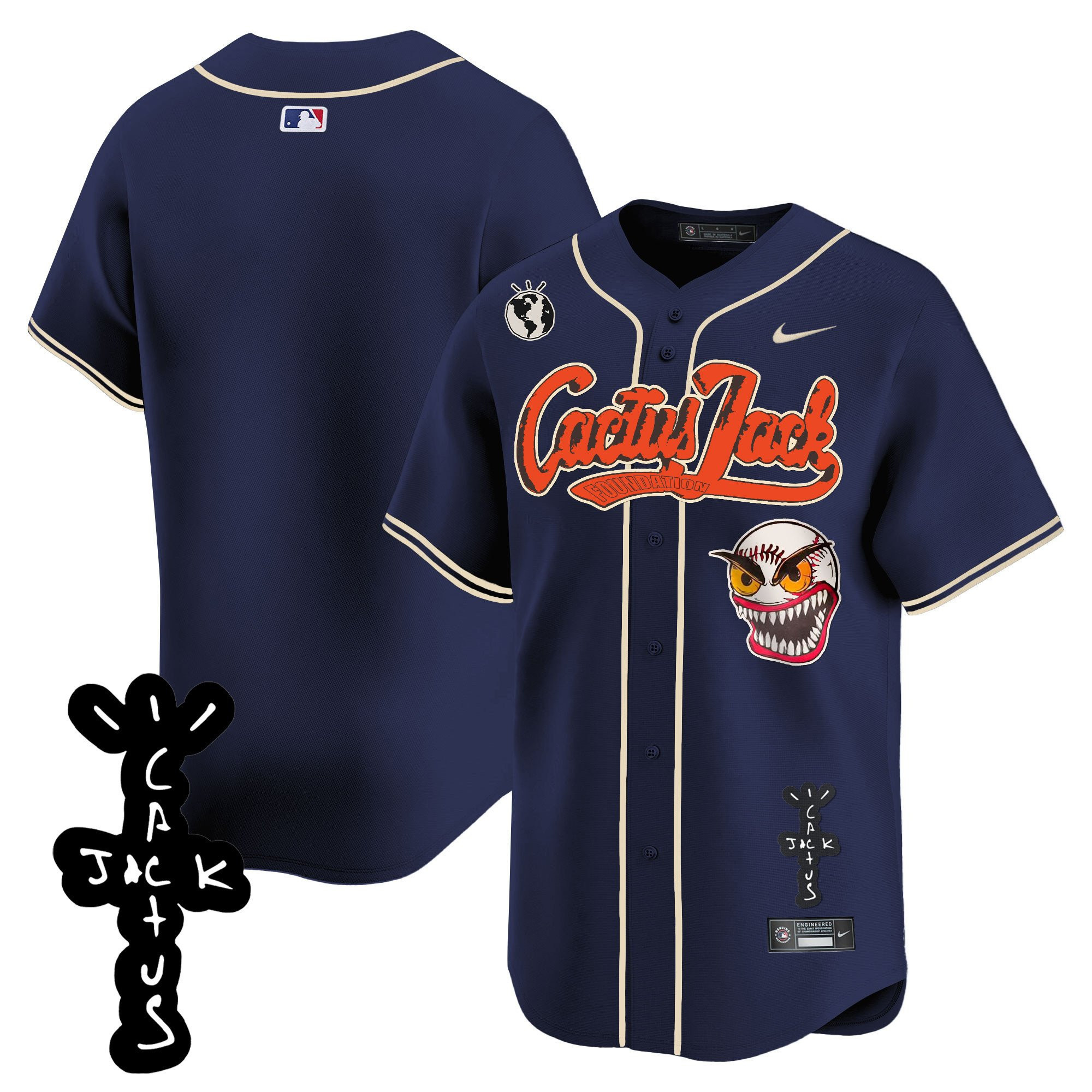 Drinkwearmerch Houston Astros Cactus Jack Patch V2 Men Jersey - Navy