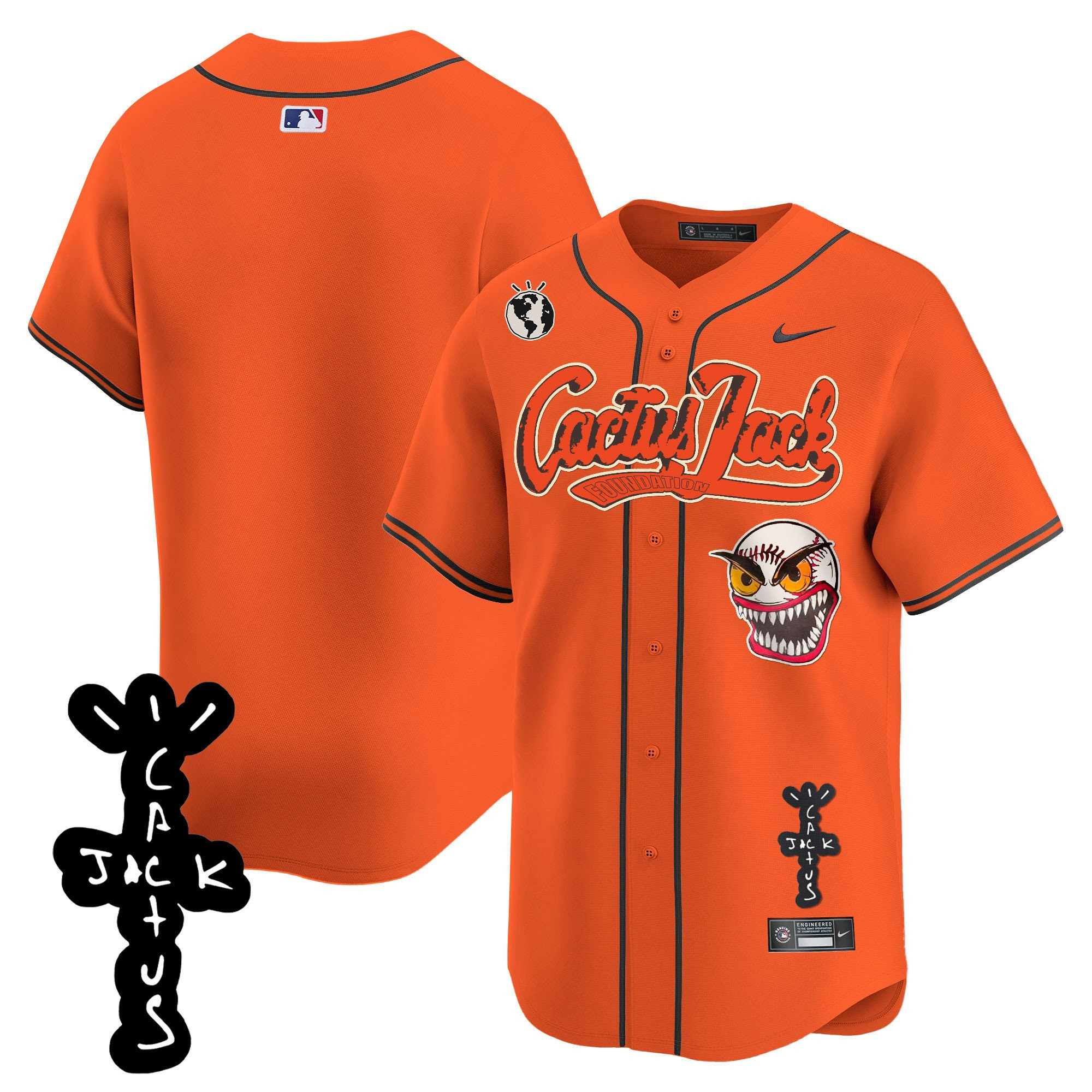 Drinkwearmerch Houston Astros Cactus Jack Patch V2 Men Jersey - Orange