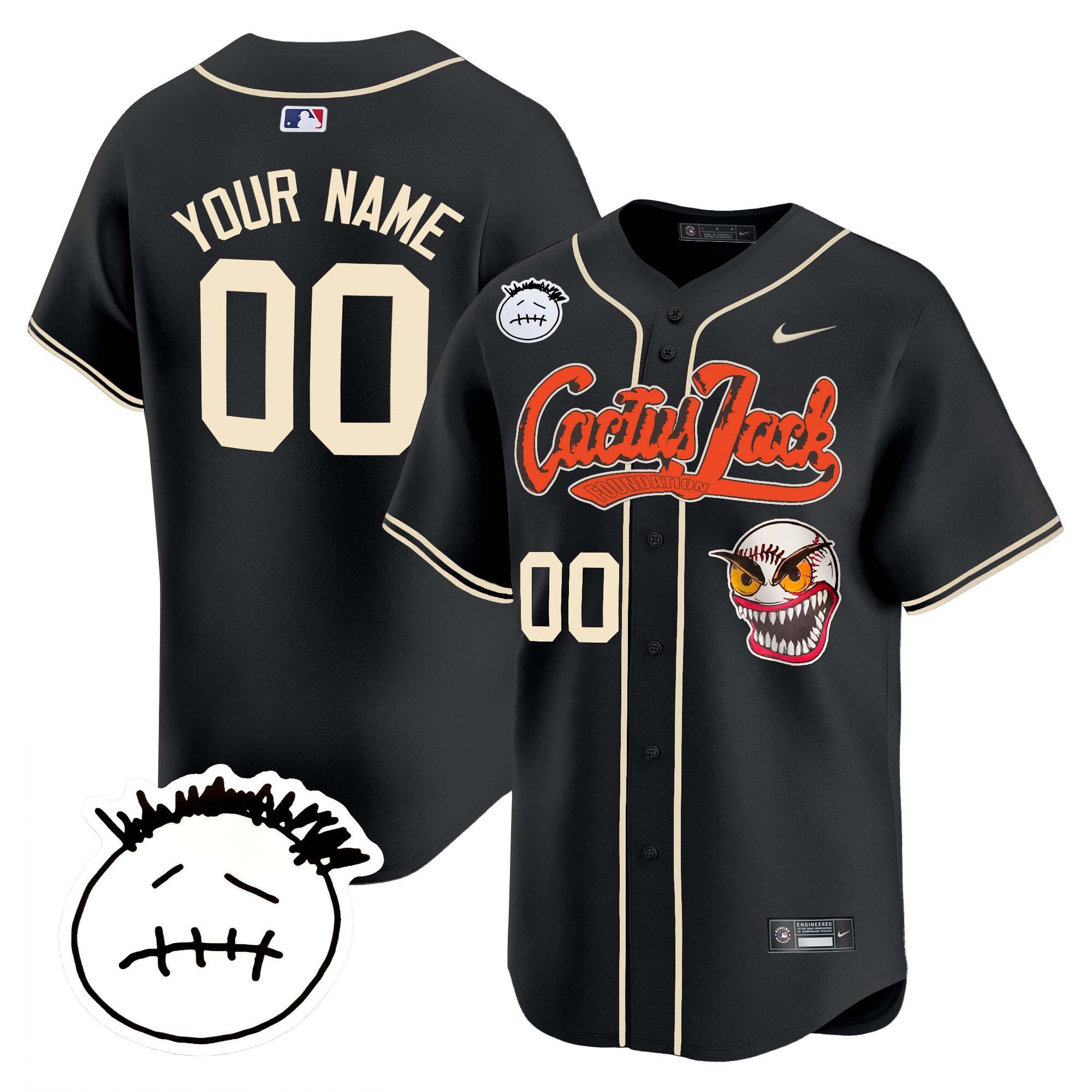 Drinkwearmerch Houston Astros Cactus Jack Patch V3 Custom Men Jersey - Black