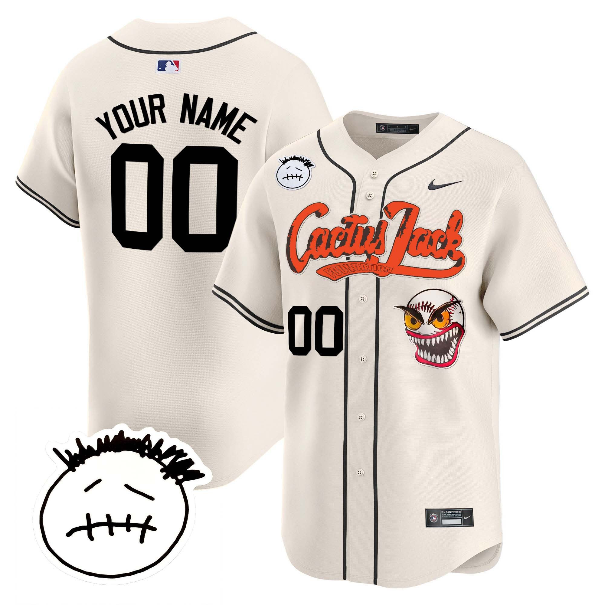 Drinkwearmerch Houston Astros Cactus Jack Patch V3 Custom Men Jersey - Cream
