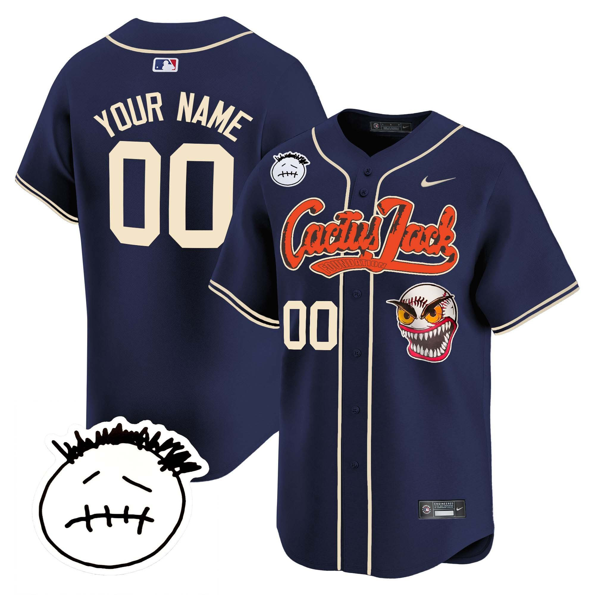 Drinkwearmerch Houston Astros Cactus Jack Patch V3 Custom Men Jersey - Navy