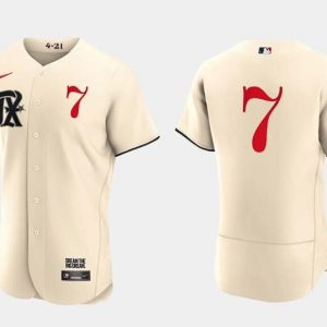Drinkwearmerch Ivan Rodriguez 7 Texas Rangers 2023 City Connect Flex Base Elite Jersey - Cream