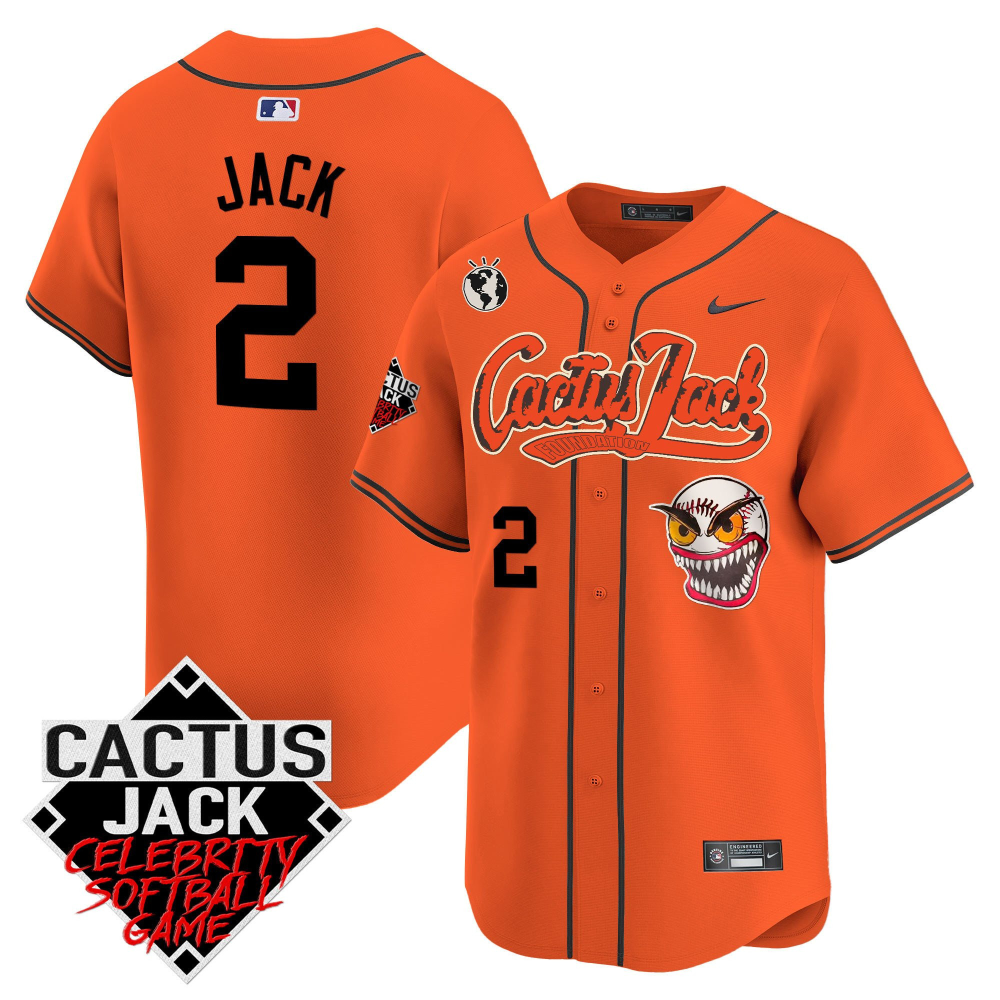 Drinkwearmerch Jack 2 Houston Astros Cactus Jack Celebrity Softball Game Patch Men Jersey - Orange