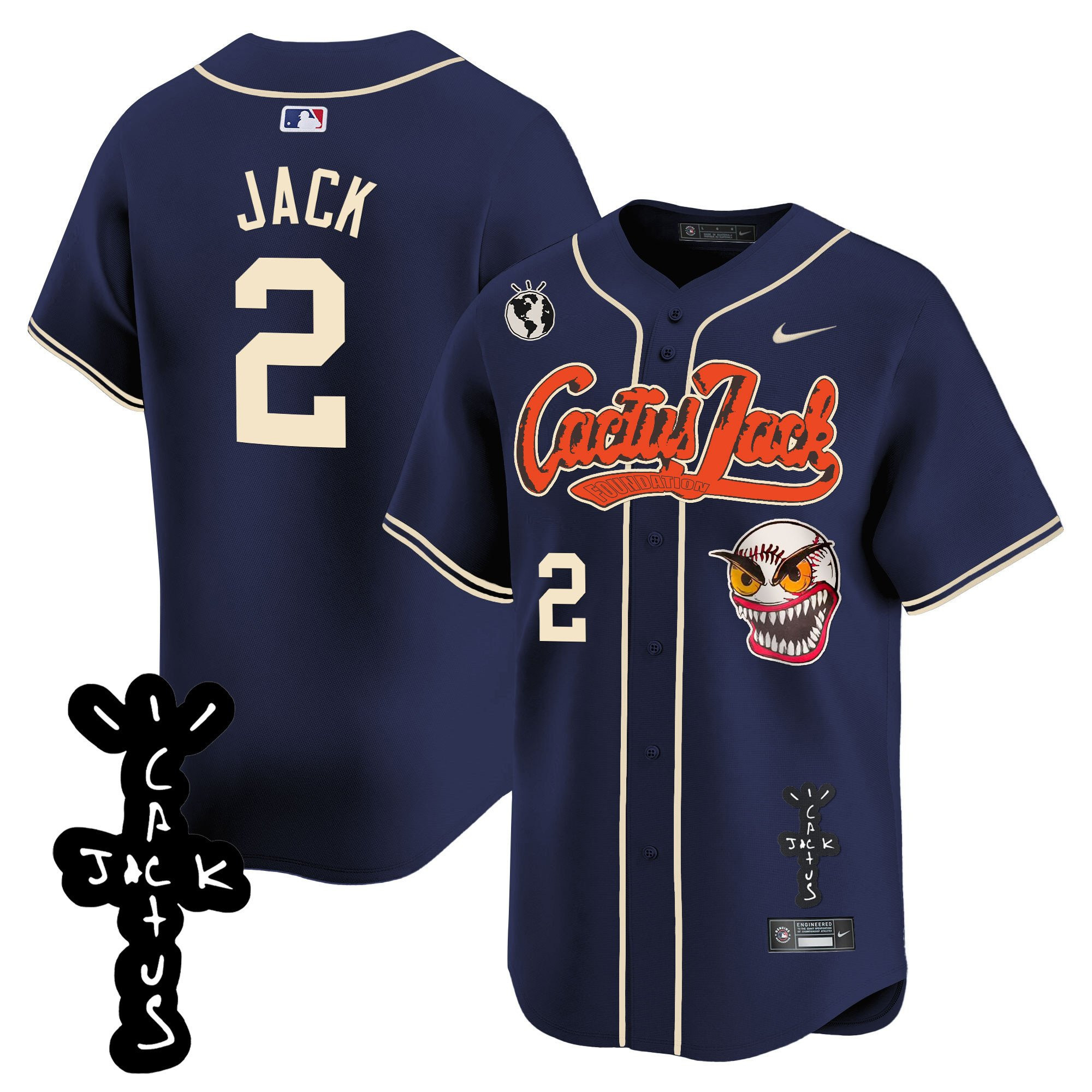 Drinkwearmerch Jack 2 Houston Astros Cactus Jack Patch V2 Men Jersey - Navy