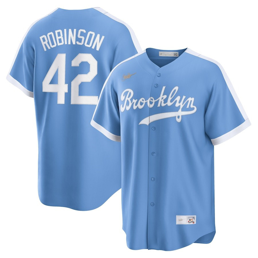 Drinkwearmerch Jackie Robinson 42 Brooklyn Dodgers Alternate Cooperstown Collection Player Jersey - Light Blue
