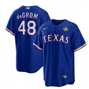 Drinkwearmerch Jacob DeGrom 48 Texas Rangers 2023 World Series Cool Base Stitched Baseball Jersey - Royal