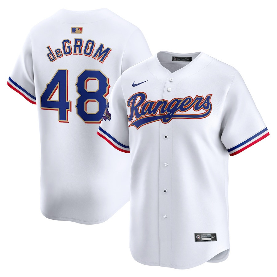 Drinkwearmerch Jacob deGrom 48 Texas Rangers 2024 Gold Collection Jersey - White