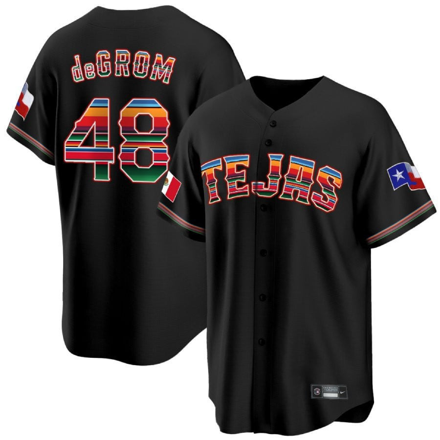 Drinkwearmerch Jacob Degrom 48 Texas Rangers Mexican Collection Baseball Men Jersey - Black