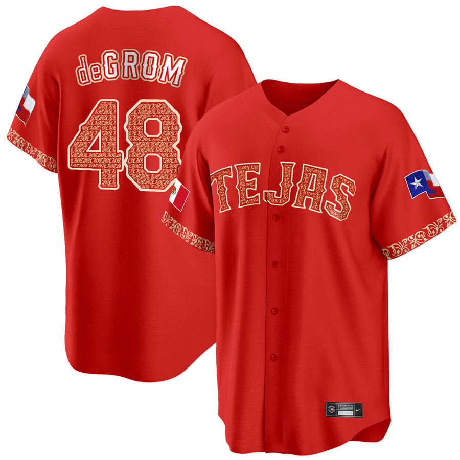 Drinkwearmerch Jacob Degrom 48 Texas Rangers Mexican Collection Baseball Men Jersey - Red