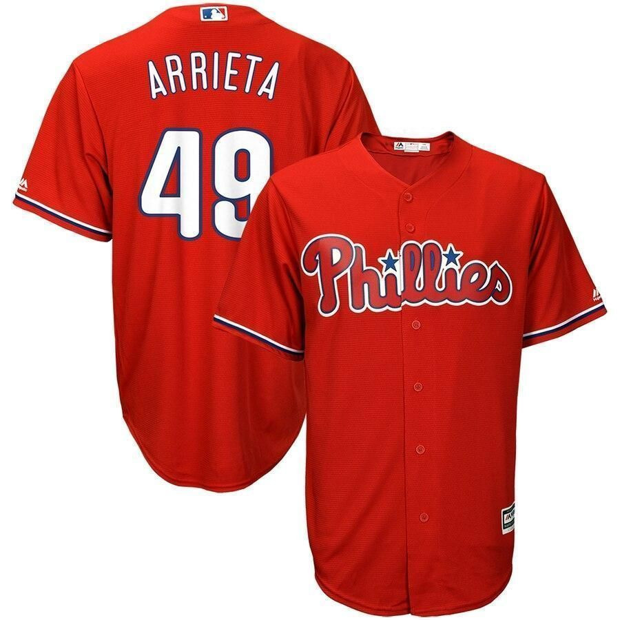 Drinkwearmerch Jake Arrieta Philadelphia Phillies Fashion Official Cool Base Player Jersey - Scarlet