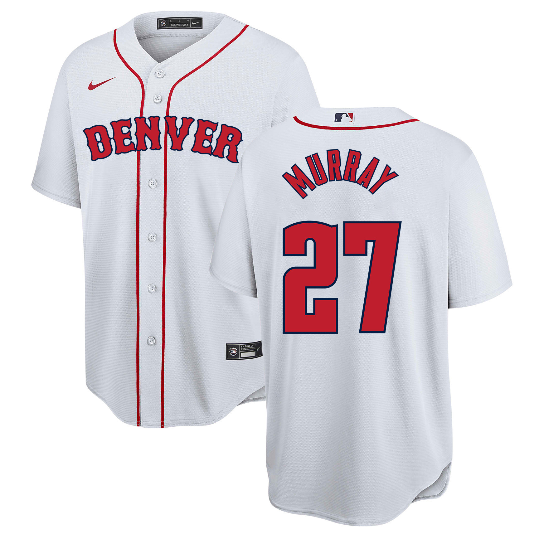 Drinkwearmerch Jamal Murray 27 Denver Nuggets x Boston Red Sox Baseball Men Jersey - White