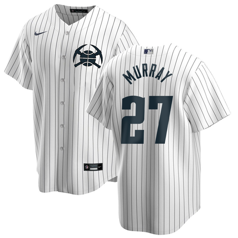 Drinkwearmerch Jamal Murray 27 Denver Nuggets x NY Yankees Baseball Men Jersey - White