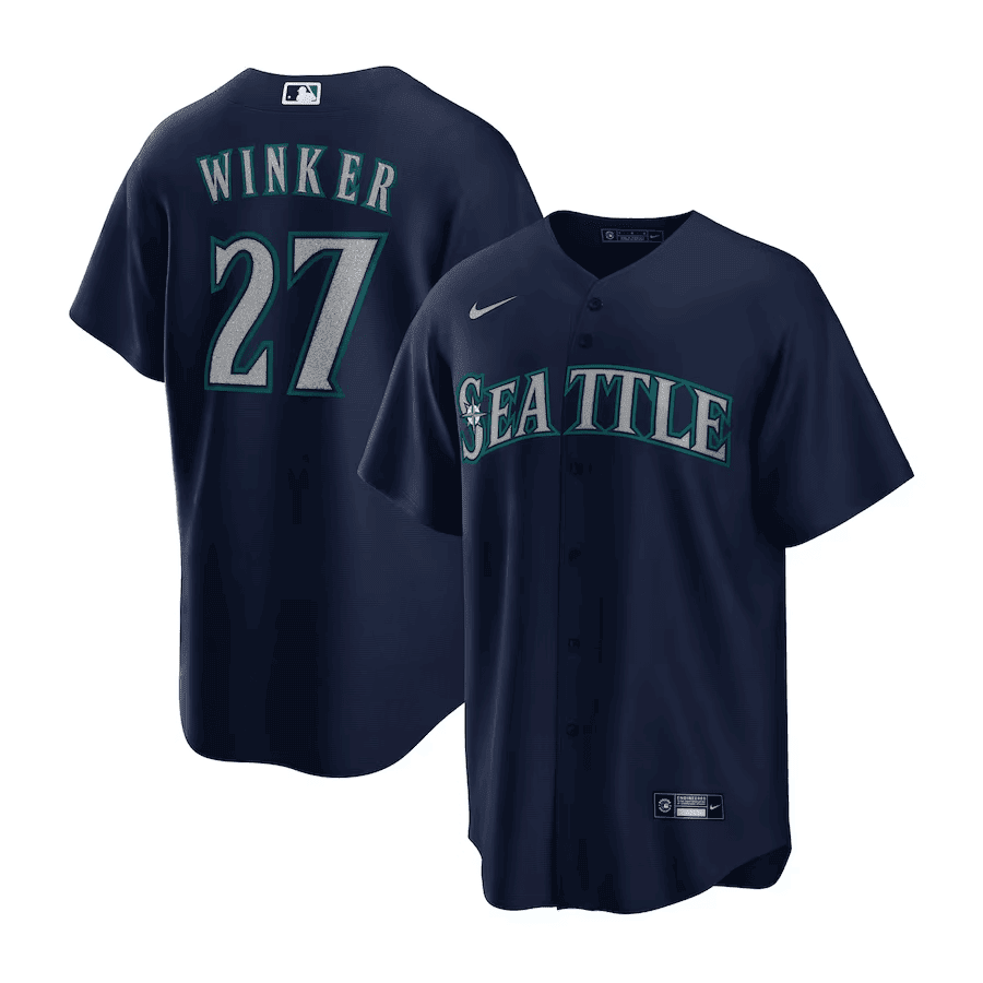 Drinkwearmerch Jesse Winker 27 Seattle Mariners Alternate Men Jersey - Navy