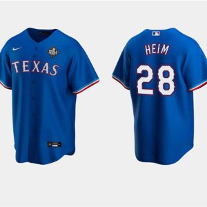 Drinkwearmerch Jonah Heim 28 Texas Rangers 2023 World Series Cool Base Stitched Baseball Jersey - Royal