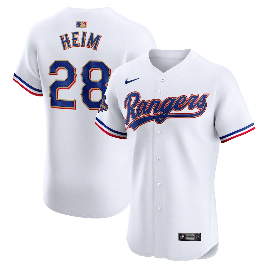 Drinkwearmerch Jonah Heim 28 Texas Rangers 2024 Gold Collection ELITE Player Jersey - White